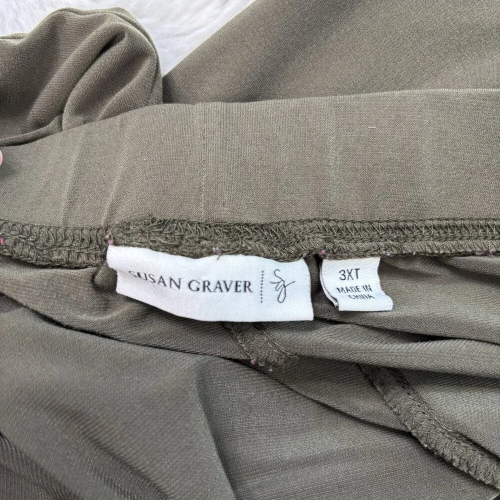 Susan Graver Pull-On Pants 3XT Olive Green Straight Leg Elastic Waist Stretch - Picture 10 of 11